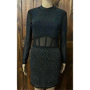 Iris Rhinestone Mesh Bodycon Black Dress Sz Small